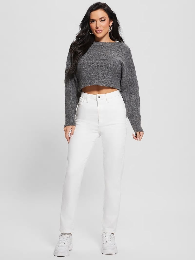 Guess Taira Cable-Knit Cropped Sweater - Dark Coal Heather