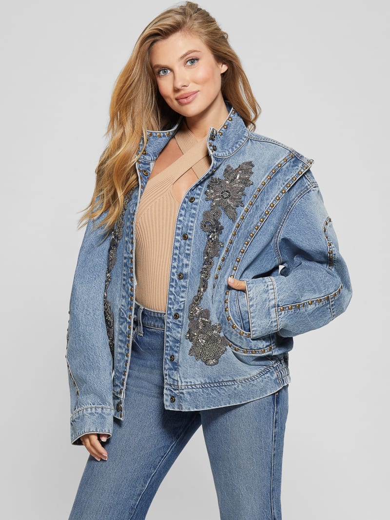 Guess Blake Oversized Denim Flight Jacket - Bluestone