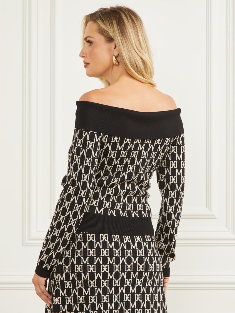 Guess Angelina Off-the-Shoulder Top - M Allover Jacquard Black