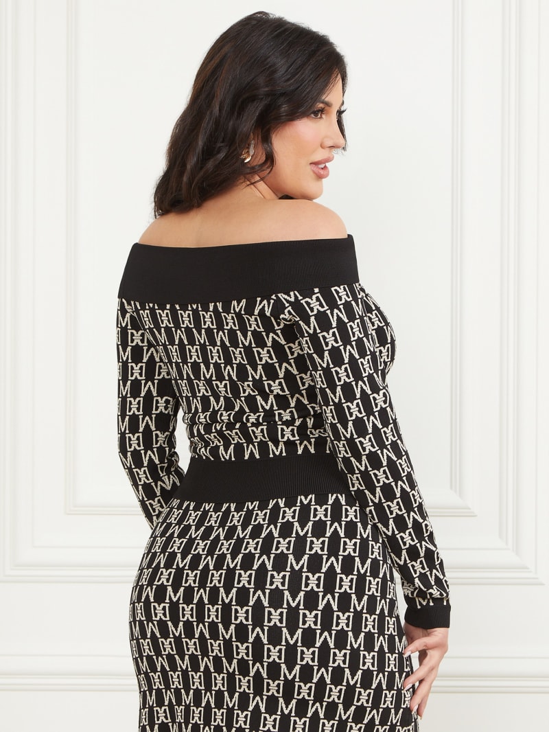 Guess Angelina Off-the-Shoulder Top - M Allover Jacquard Black