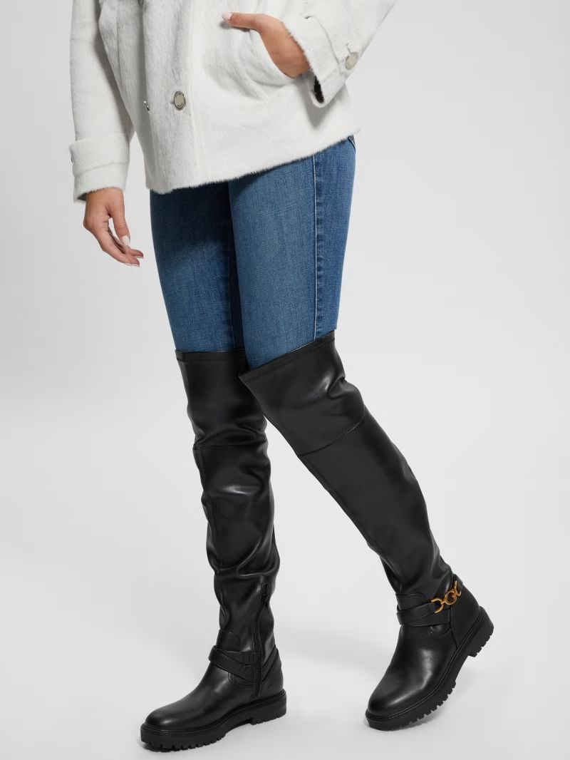 Guess Jellio Buckle Knee-High Boots - Black 001