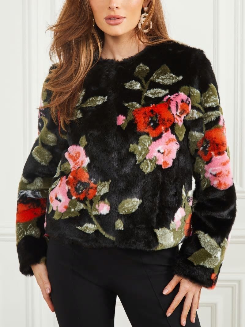 Guess Corsage Faux-Fur Floral Jacket - Corsage Print