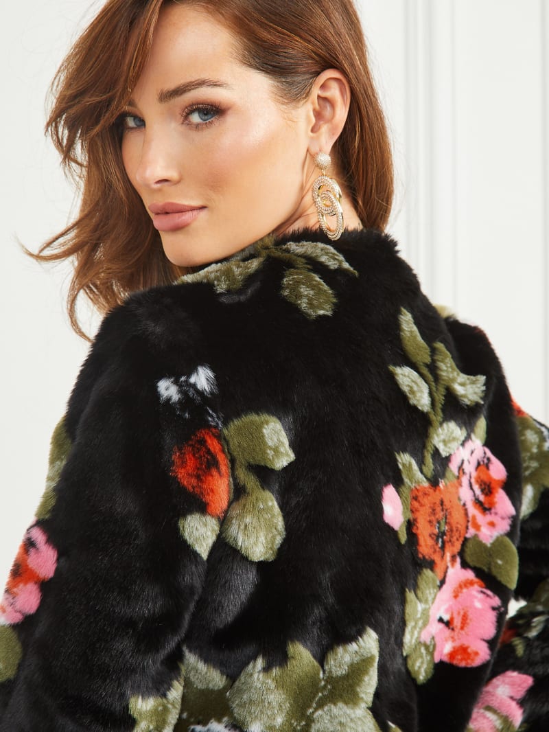Guess Corsage Faux-Fur Floral Jacket - Corsage Print