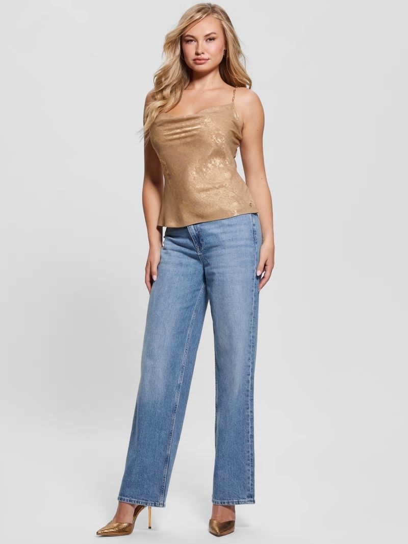 Guess Daria Metallic Chain Top - Gold Foil Combo