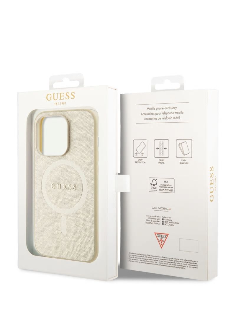 Guess Saffiano MagSafe iPhone 15 Pro Case - Beige Overflow