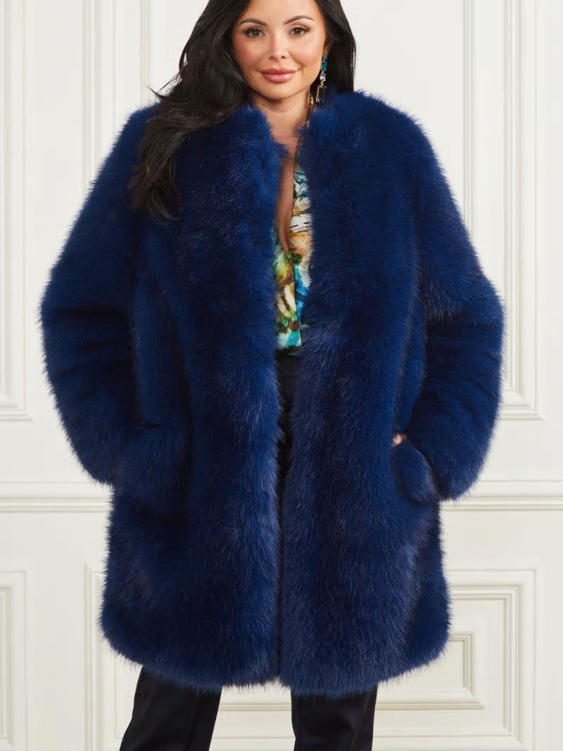 Guess Amelie Faux-Fur Coat - Still Night Multi