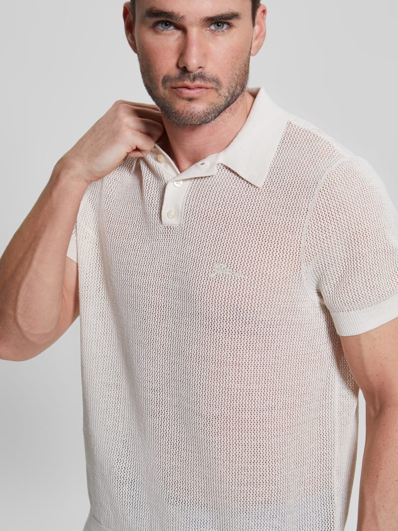 Guess Eco Lenny Open-Stitch Polo - Muted Stone