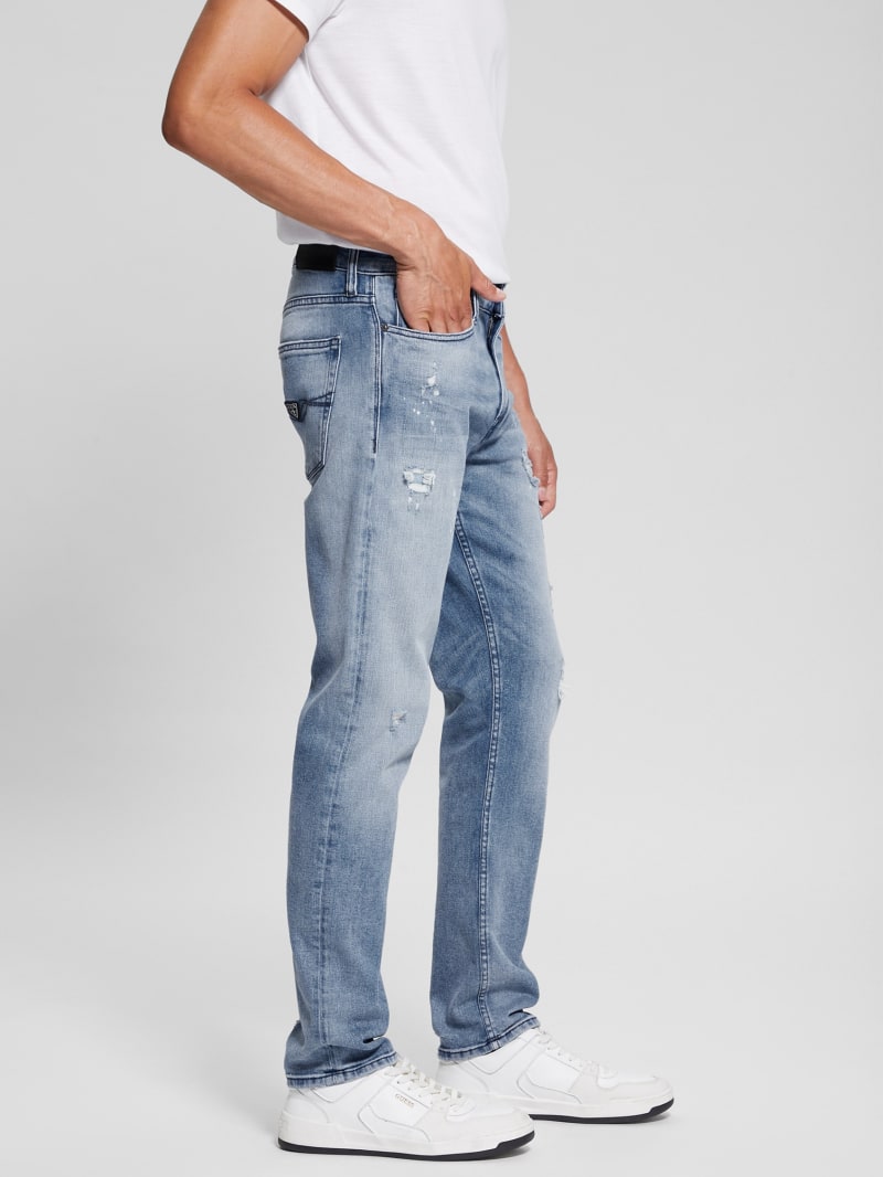 Guess Eco Rip-and-Repair Tapered Jeans - Jet Stream