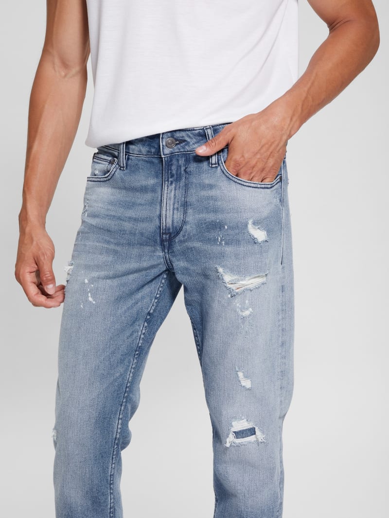 Guess Eco Rip-and-Repair Tapered Jeans - Jet Stream