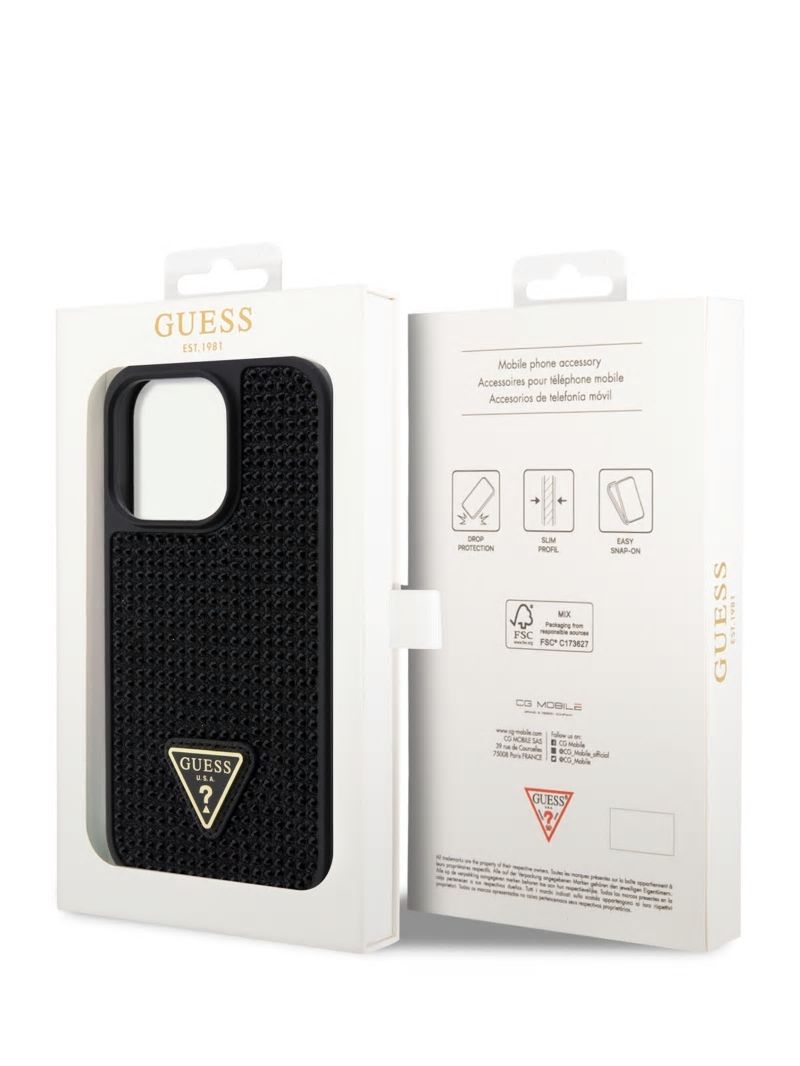 Guess Rhinestone iPhone 15 Pro Case - Black Snakeskin