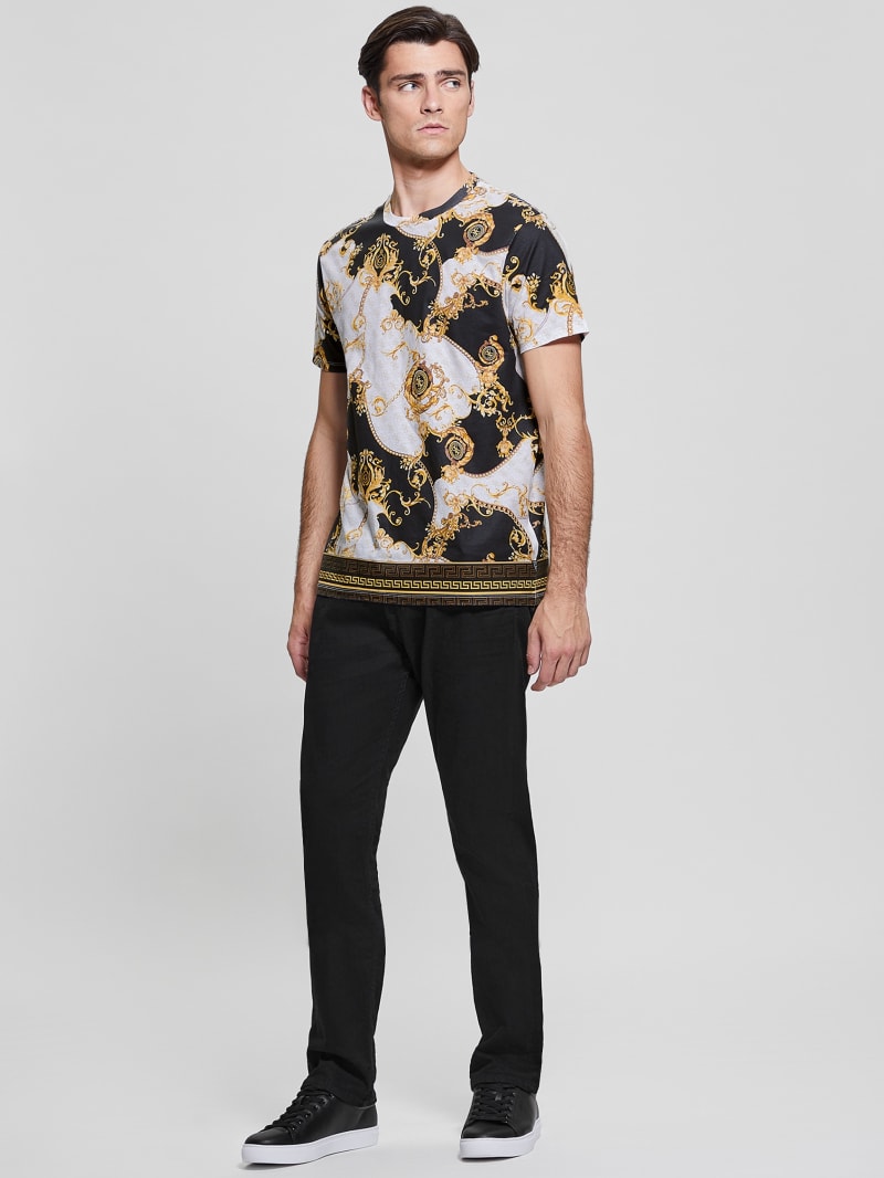 Guess Eco Quattro G Gold Chain Tee - Pure White Multi