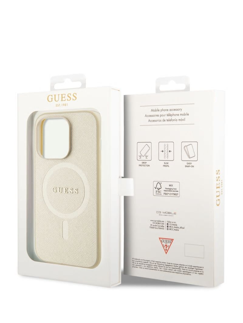 Guess Saffiano MagSafe iPhone 14 Pro Case - Beige Overflow