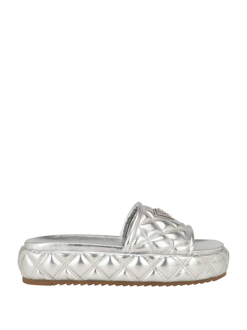 Guess Longo Quilted Flatform Slides - Silver 040