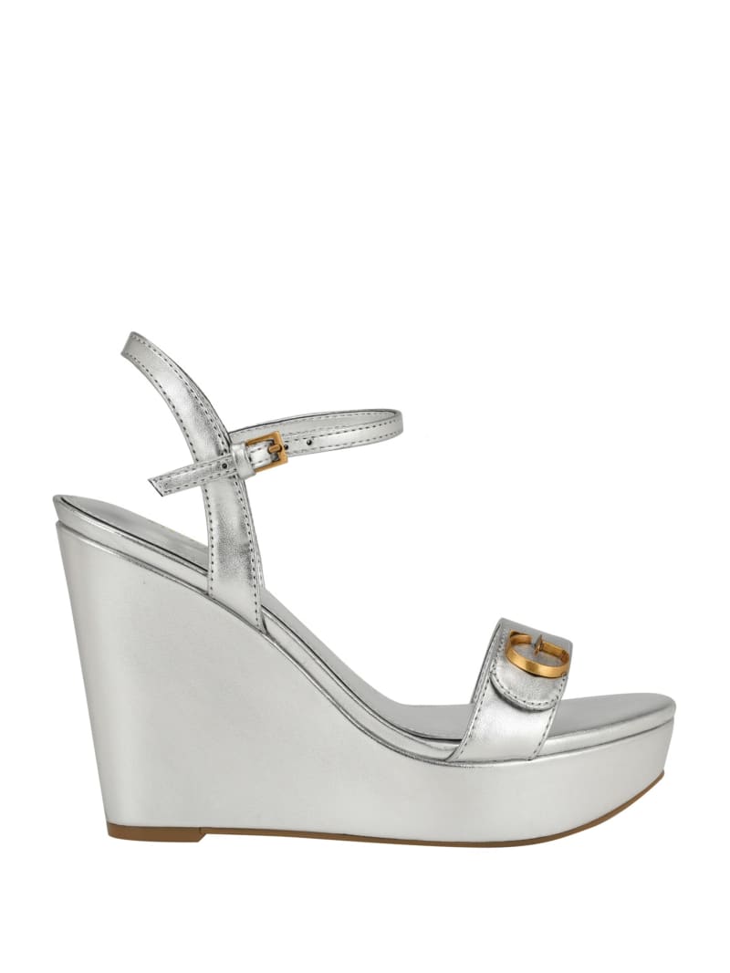 Guess Himifa Shimmer Metallic G Wedge Sandals - Silver 040