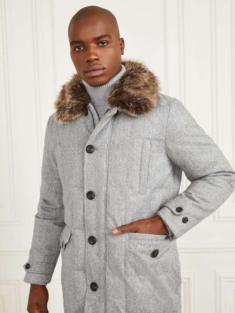 Guess Long Twill Jacket - Grey Herringbone Melange