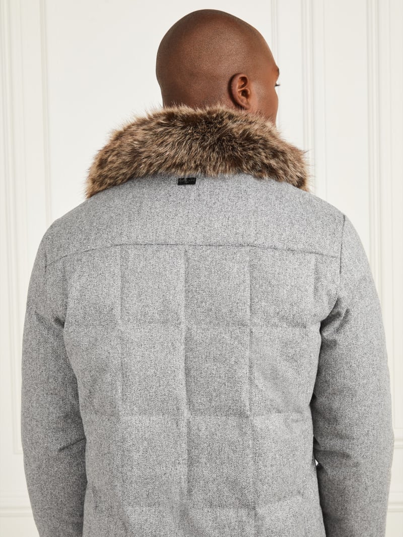 Guess Long Twill Jacket - Grey Herringbone Melange