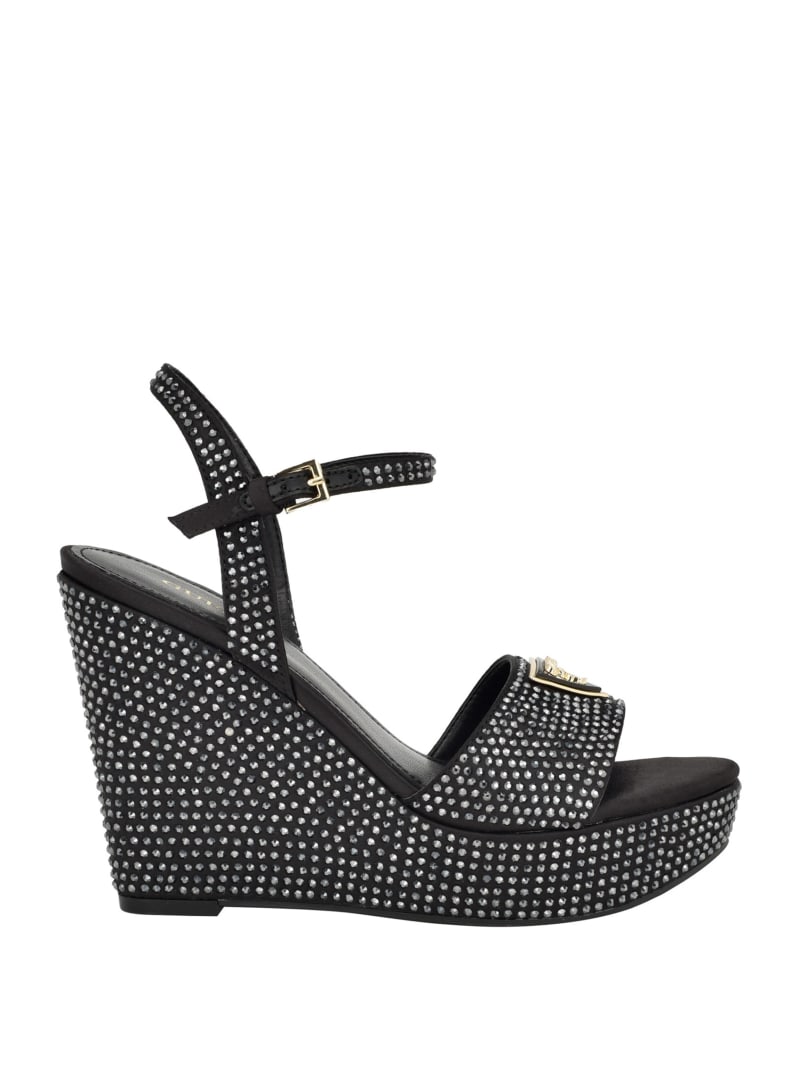 Guess Hippa Rhinestone Wedge Sandals - Black 001