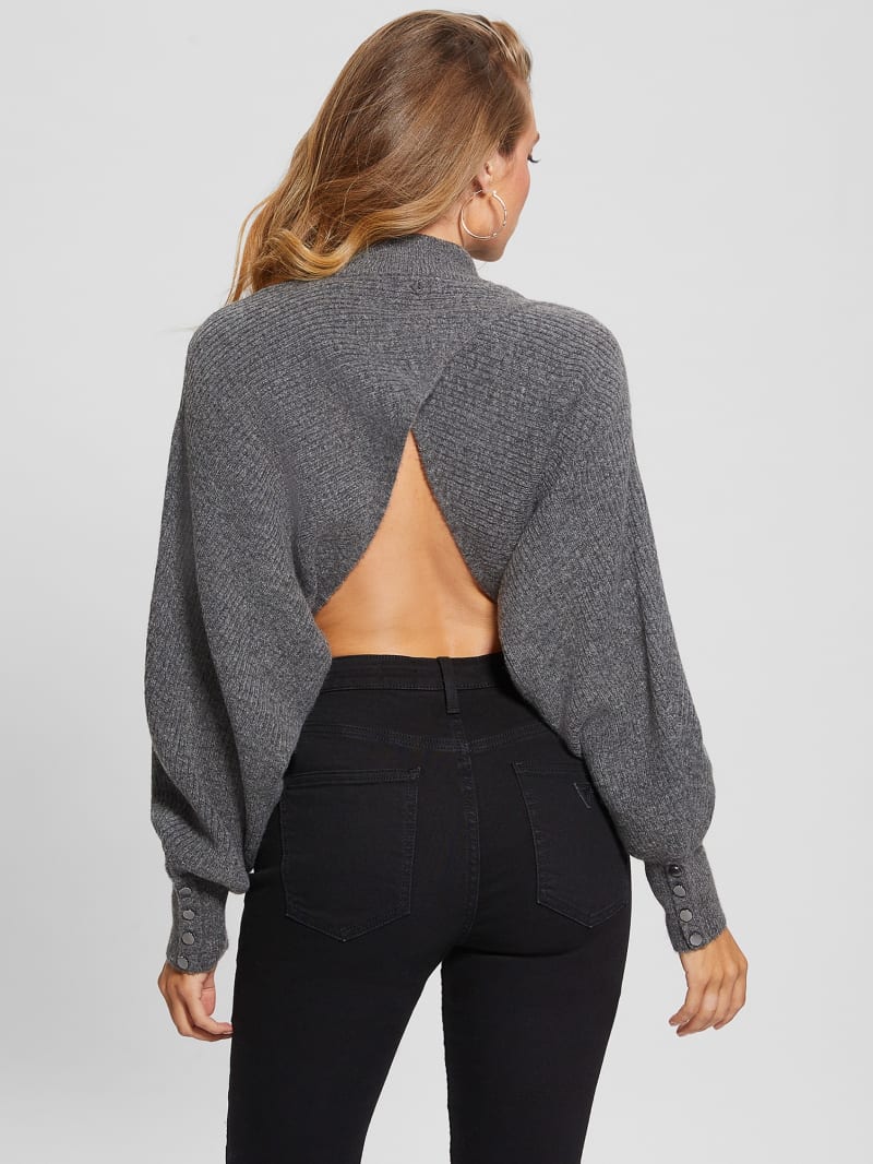 Guess Toki Open Back Shrug Sweater - Dark Coal Heather