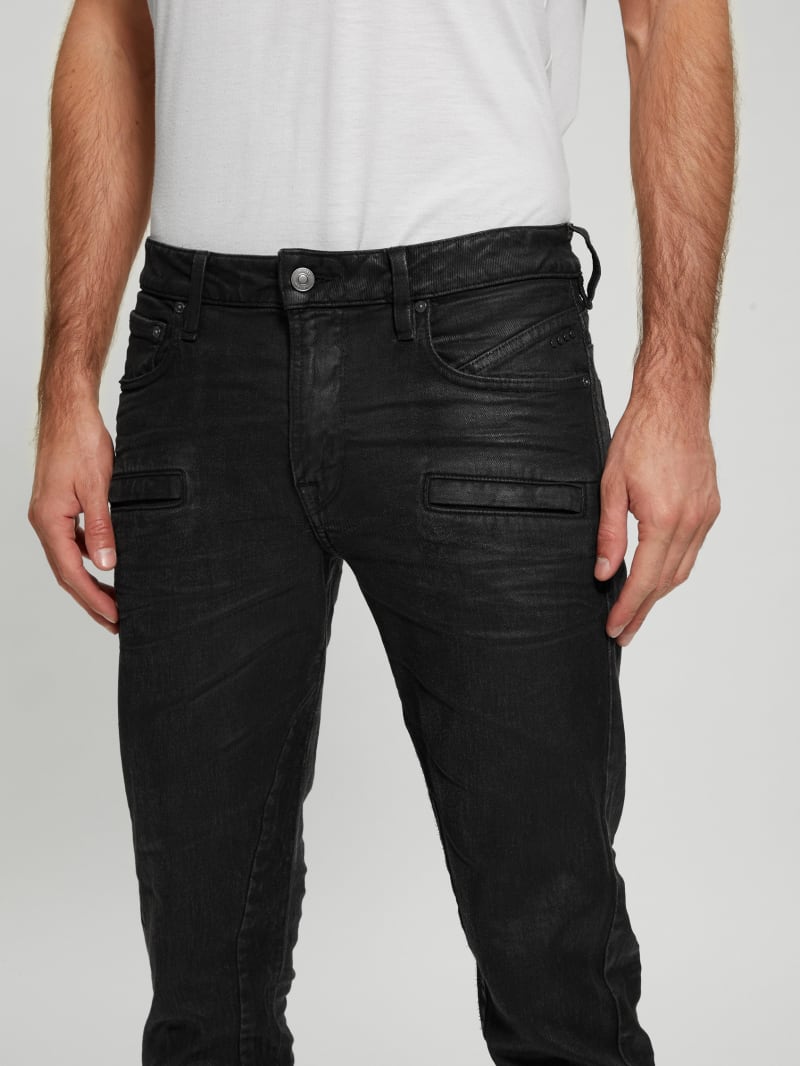 Guess Coated Denim Slim Tapered Zip Jeans - Isotope Black