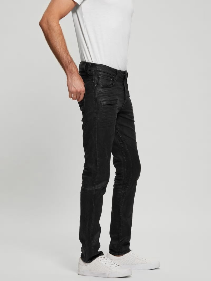 Guess Coated Denim Slim Tapered Zip Jeans - Isotope Black