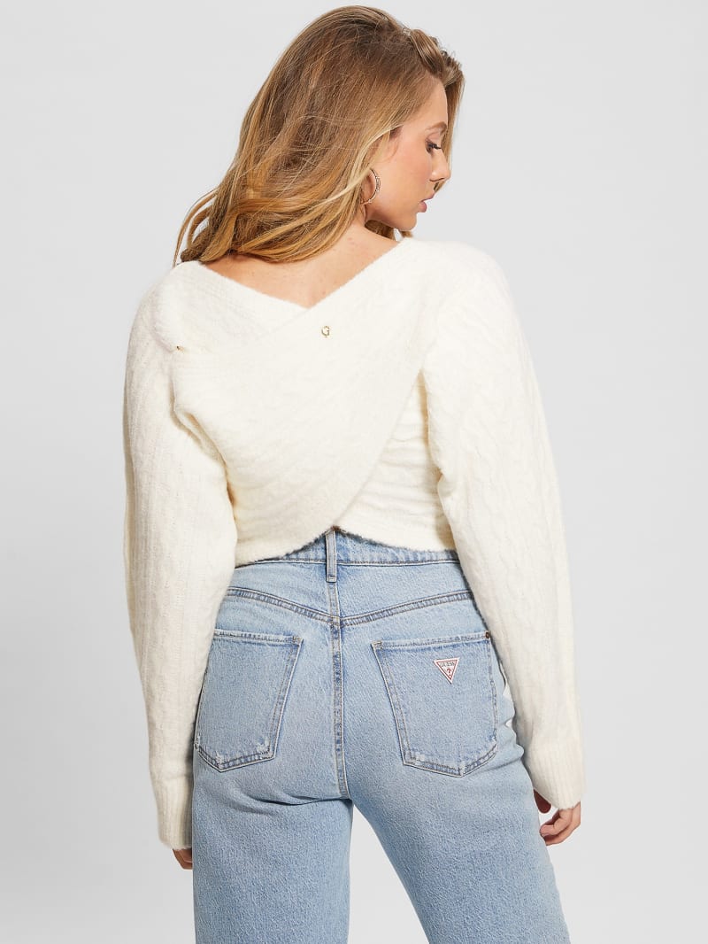 Guess Taira Cable-Knit Cropped Sweater - Dove White