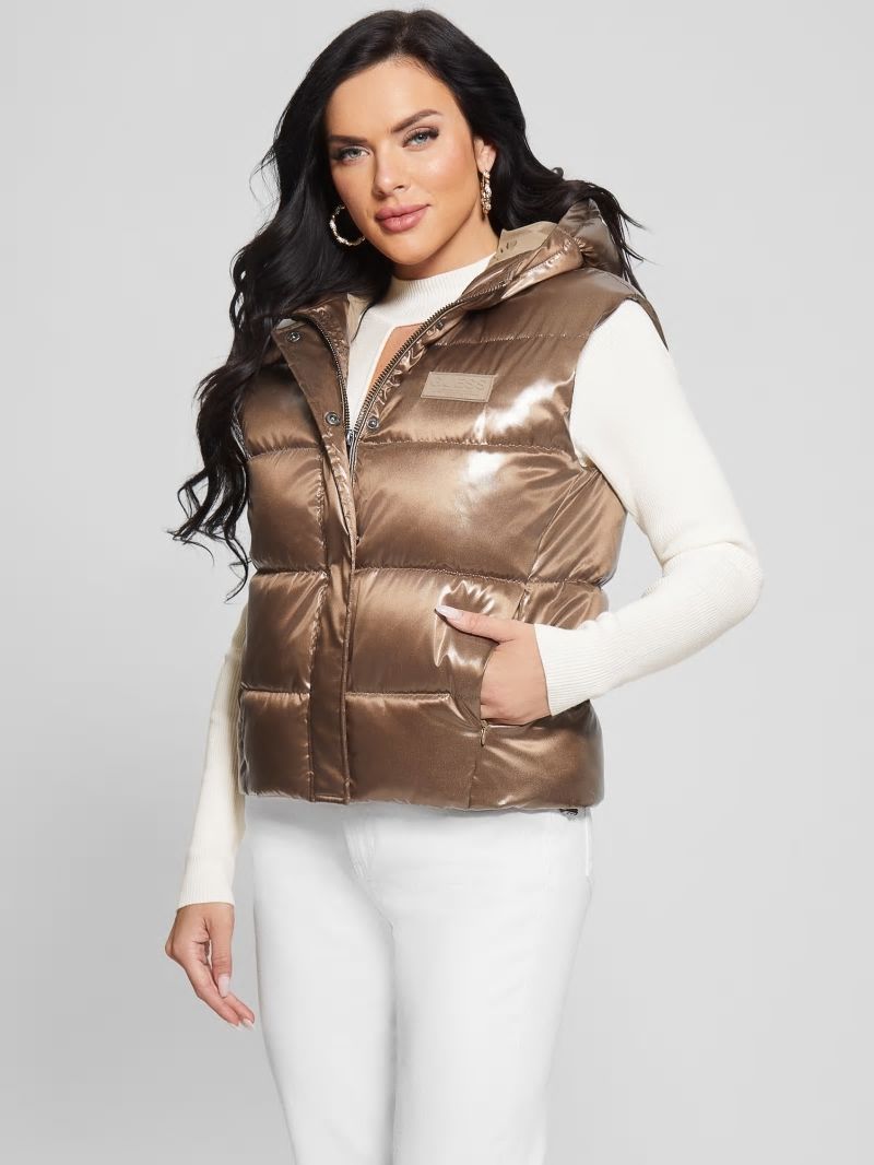 Guess Eco Noemi Quilted Vest - Toasted Taupe Multi