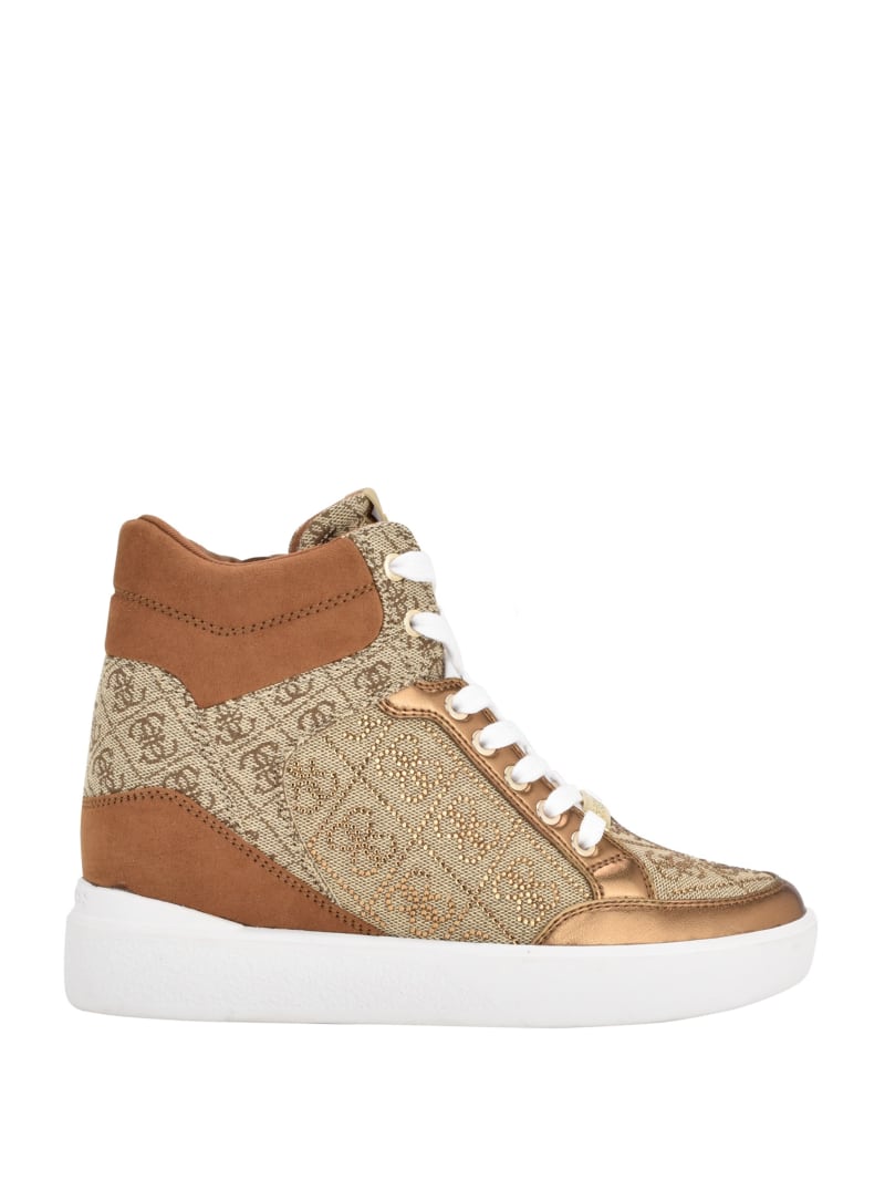 Guess Blairin Rhinestone Logo Wedge Sneakers - Medium Brown