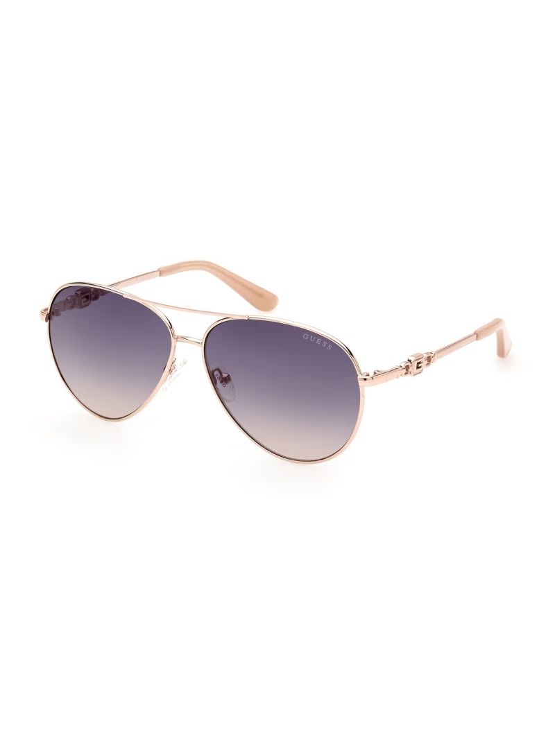 Guess Square G Link Metal Aviator Sunglasses - Shiny Rose Gold/Gradient
