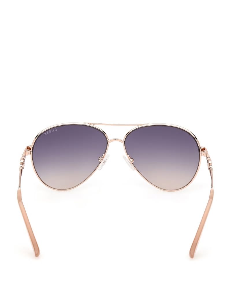 Guess Square G Link Metal Aviator Sunglasses - Shiny Rose Gold/Gradient