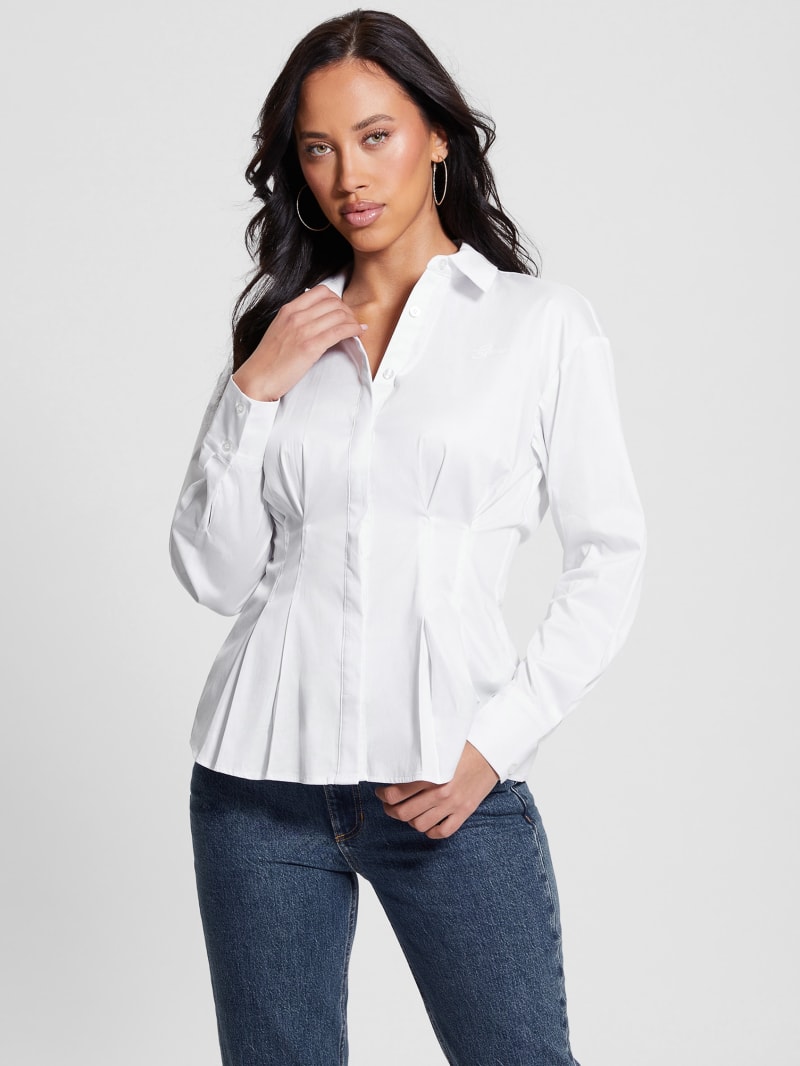 Guess Agata Corset Long-Sleeve Shirt - Pure White