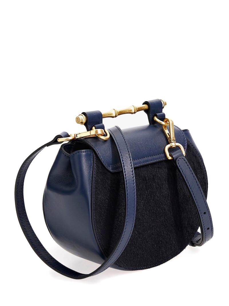 Guess Alia Small Rounded Leather Crossbody - Dark Blue