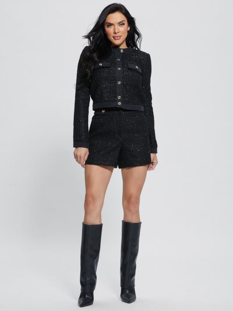 Guess Clarissa Metallic Tweed Shorts - Black Tweed Fantasy