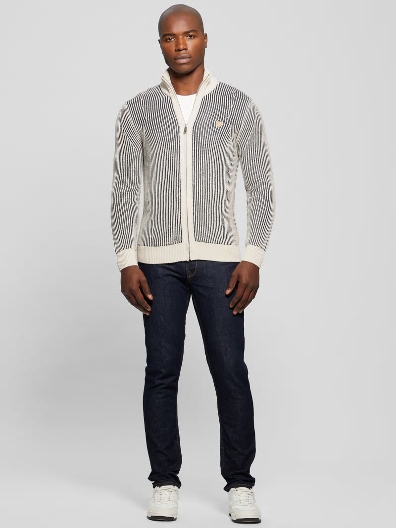 Guess Eco Alden Ribbed Cardigan Vanise Sweater - Muted Stone And Black Com