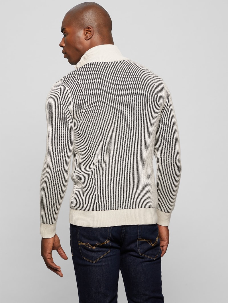 Guess Eco Alden Ribbed Cardigan Vanise Sweater - Muted Stone And Black Com