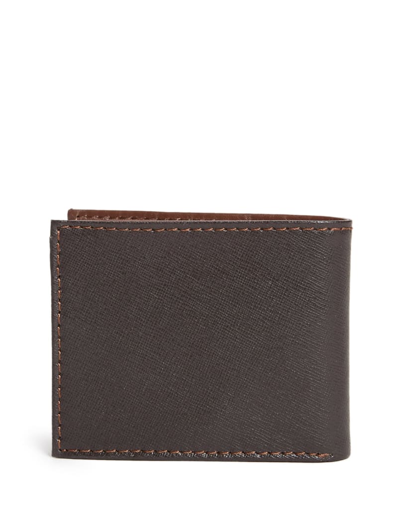 Guess Contrast Stitch Slimfold Wallet - Brown Leather