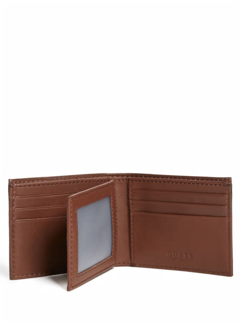 Guess Contrast Stitch Slimfold Wallet - Brown Leather
