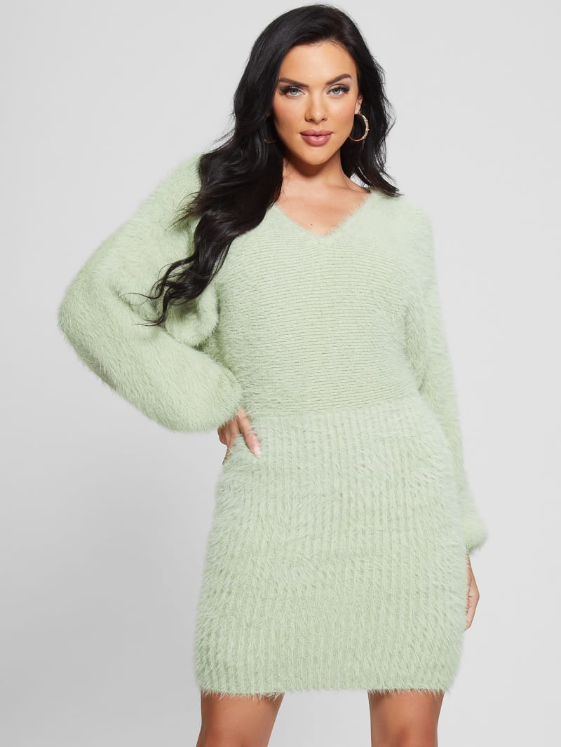 Guess Adeline Fuzzy Sweater Dress - Light Matcha