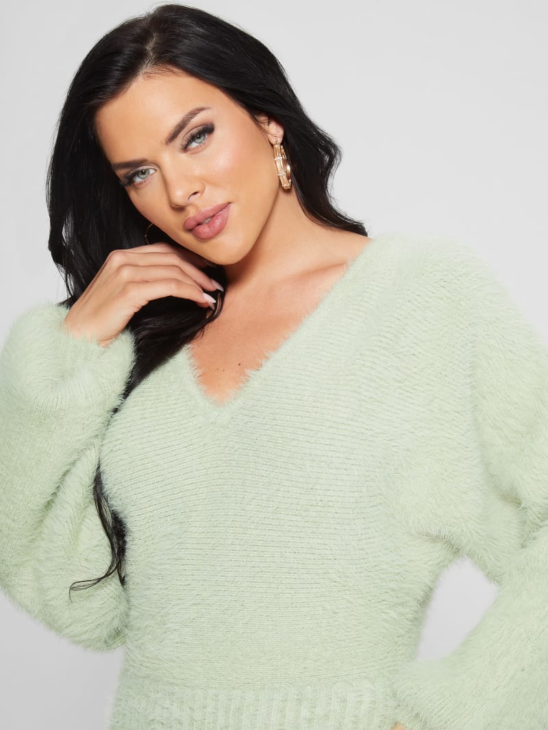 Guess Adeline Fuzzy Sweater Dress - Light Matcha