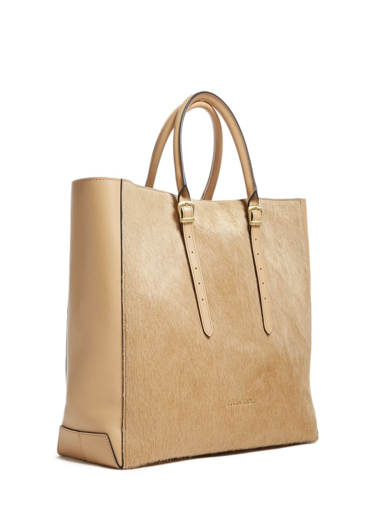 Guess Lady Luxe Leather Tote - Beige Overflow
