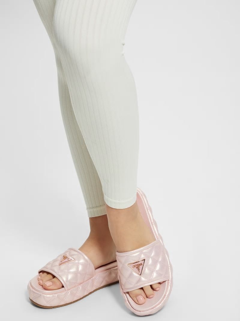 Guess Longo Quilted Flatform Slides - Light Pink 680