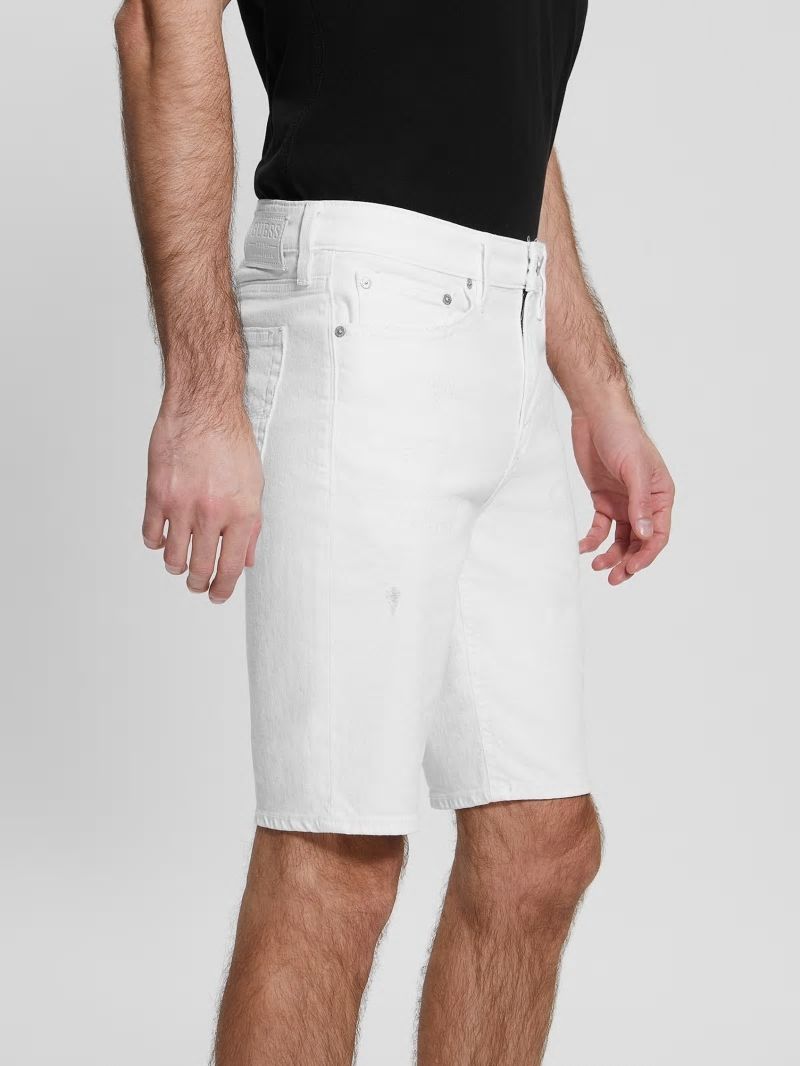 Guess Slim Destroyed Denim Shorts - Optic White Destroy