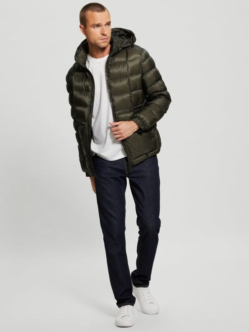 Guess Down Hooded Puffer Jacket - Dusty Sage