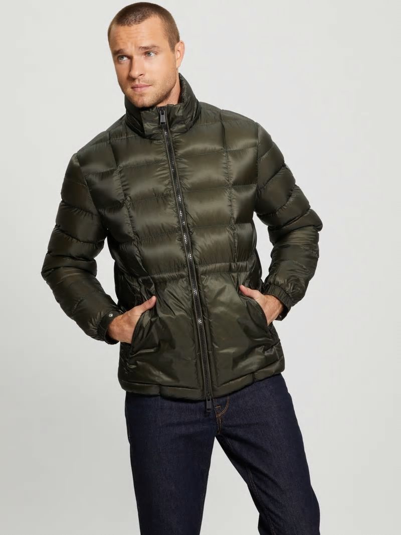 Guess Down Hooded Puffer Jacket - Dusty Sage