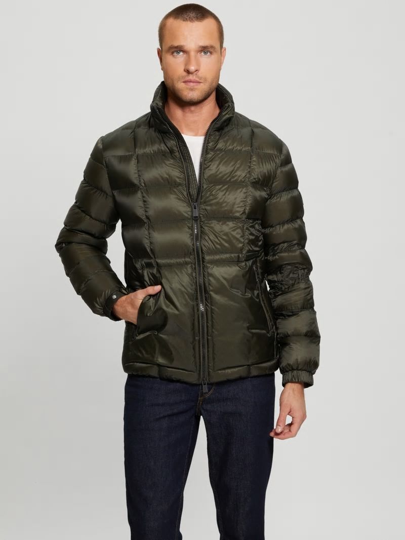 Guess Down Hooded Puffer Jacket - Dusty Sage