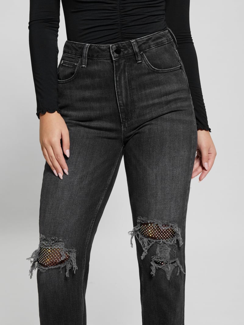 Guess Eco Crystal Rip-and-Repair Mom Jeans - Authentic Net