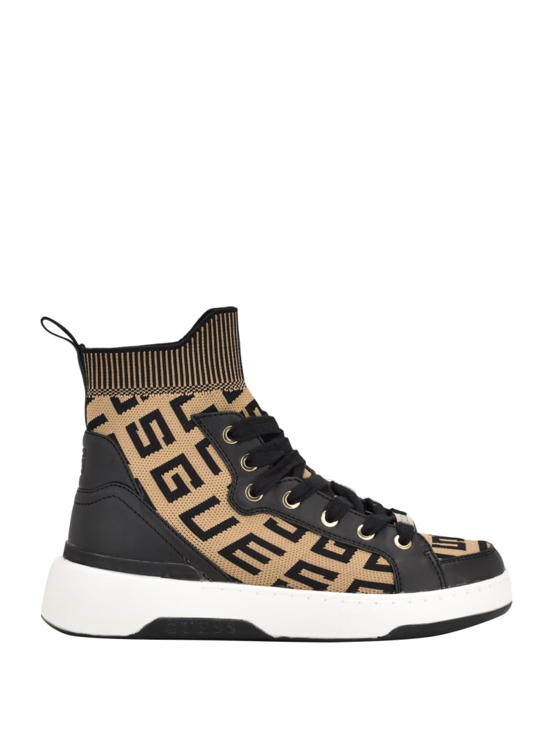 Guess Mannen Logo Knit High-Top Sneakers - Medium Brown