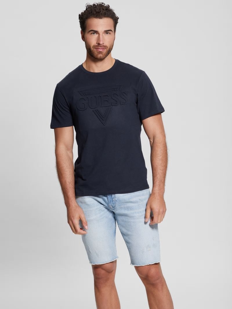 Guess Eco Embossed Logo Tee - Bleu éLéGant