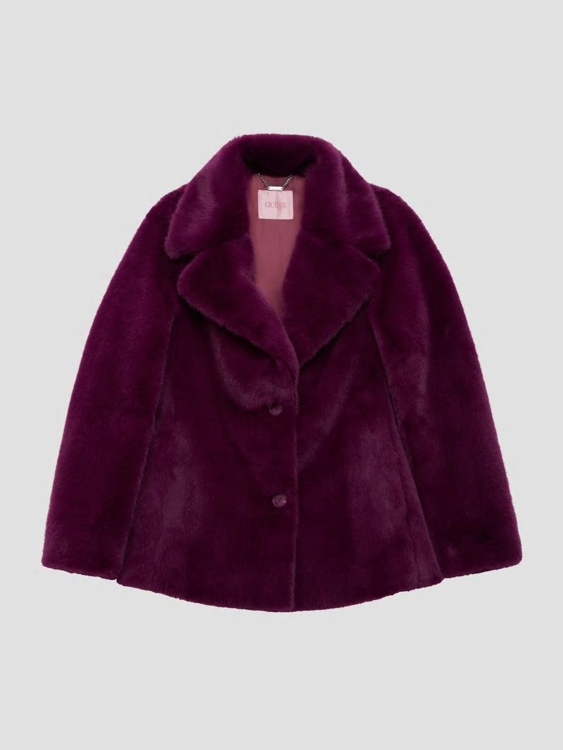 Guess Corinne Faux-Fur Coat - Black Cherry