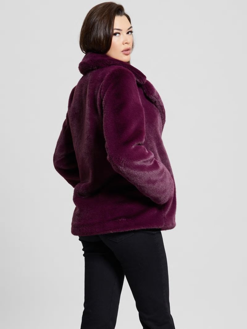 Guess Corinne Faux-Fur Coat - Black Cherry