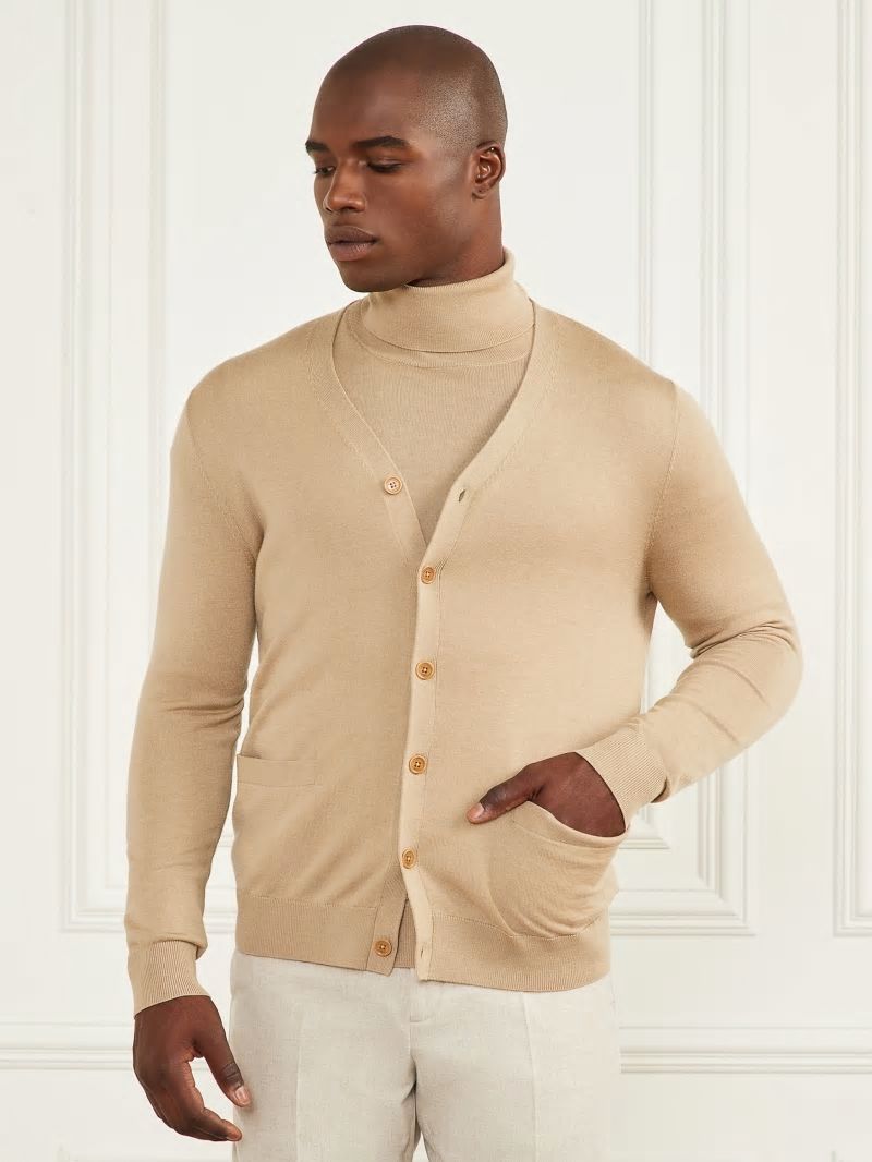 Guess Merino Wool Essential Cardigan - Herb Tan